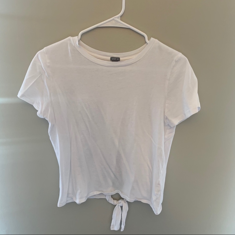White flowy open back knot top